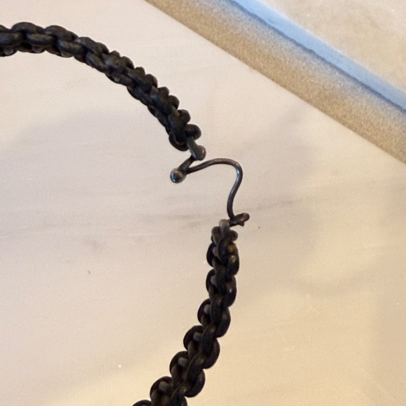 Authentic Anthony Nak Black Leather Wrapped Hoops over Silver - Picture 5 of 7